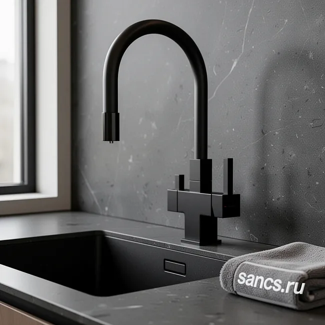 Смеситель для кухни Sancos Arno SC4005MB с гибким изливом, матовый черный Sancos — Оригинал