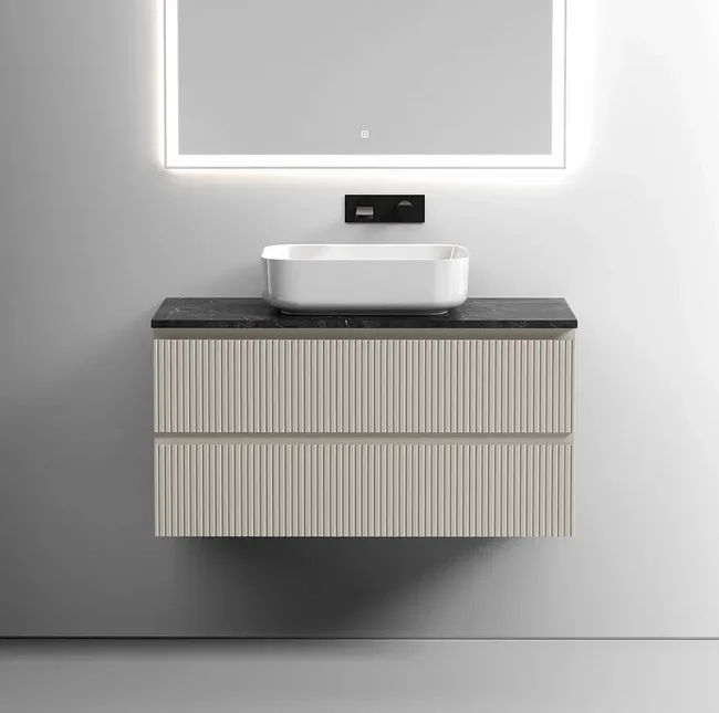 Тумба под раковину со столешницей Sancos Snob T 100 beige soft, столешница черный мрамор Sancos — Оригинал