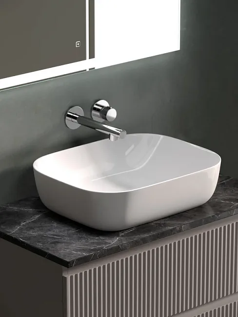 Тумба под раковину со столешницей Sancos Snob R 80 doha soft, столешница черный мрамор Sancos — Оригинал