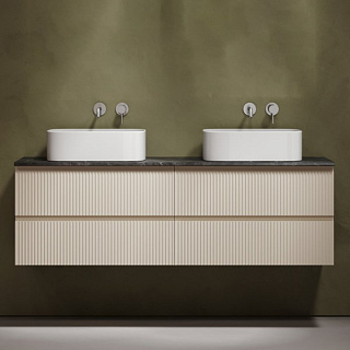 Тумба с раковиной Sancos Snob R 160 beige soft, столешница черный мрамор TT160A1, раковина CN6052