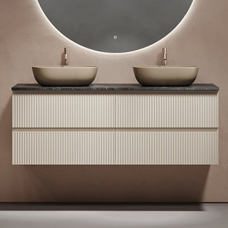Тумба с раковиной Sancos Snob R 140 beige soft, столешница черный мрамор TT140A1X, раковина CN6009MC