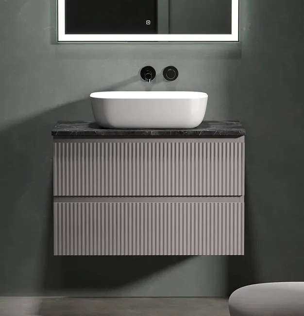 Тумба под раковину со столешницей Sancos Snob R 80 doha soft, столешница черный мрамор Sancos — Оригинал