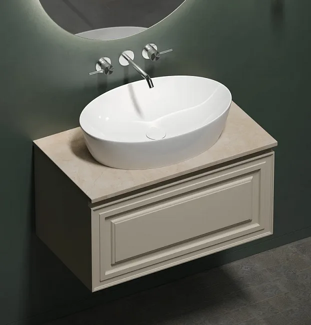 Тумба с раковиной Sancos Very 80 см, beige soft, столешница бежевая, раковина CN5018 Sancos — Оригинал