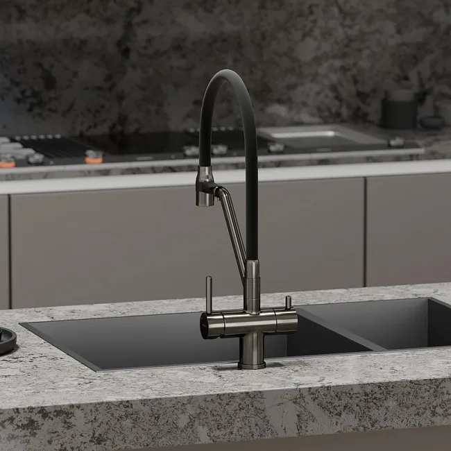 Смеситель для кухни Sancos Dora SC4003GG с гибким изливом, вороненая сталь Sancos — Оригинал
