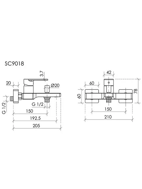 Смеситель для ванны и душа Sancos Studio SC9018BN, брашированный никель Sancos — Оригинал