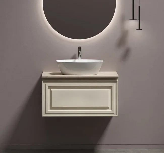 Тумба с раковиной Sancos Very 80 см, beige soft, столешница бежевая, раковина CN5005 Sancos — Оригинал