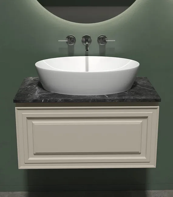 Тумба с раковиной Sancos Very 80 см, beige soft, столешница черный мрамор, раковина CN5018 Sancos — Оригинал