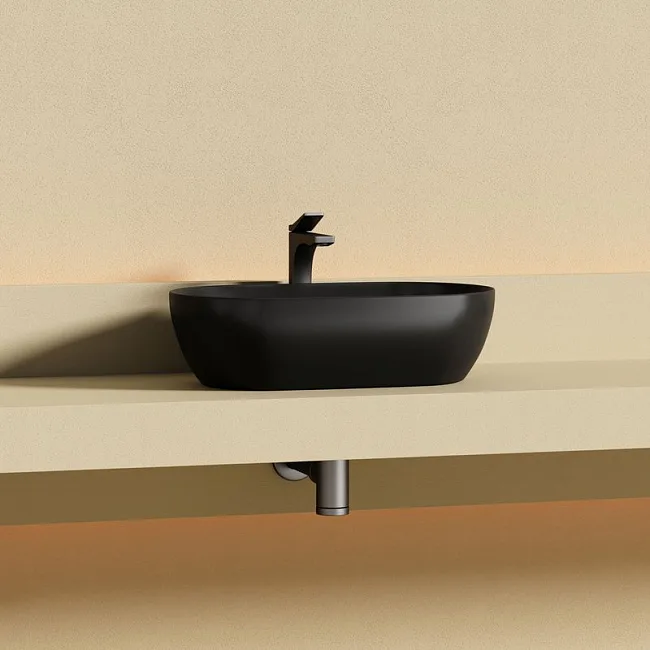 Раковина накладная Ceramicanova Twist овальная 50 см черный матовый CN12001MB Sancos — Оригинал