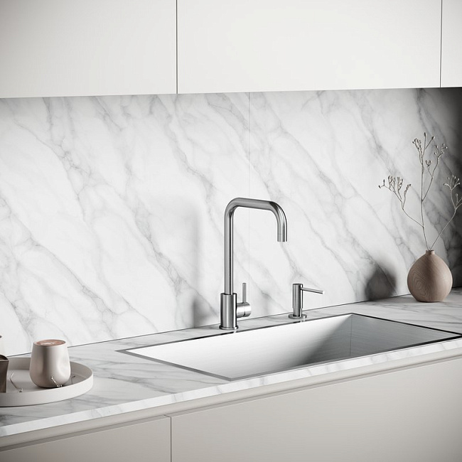 Смеситель для кухни Sancos Stainless, с поворотным Г изливом, нержавеющая сталь, SC12002SS Sancos — Оригинал