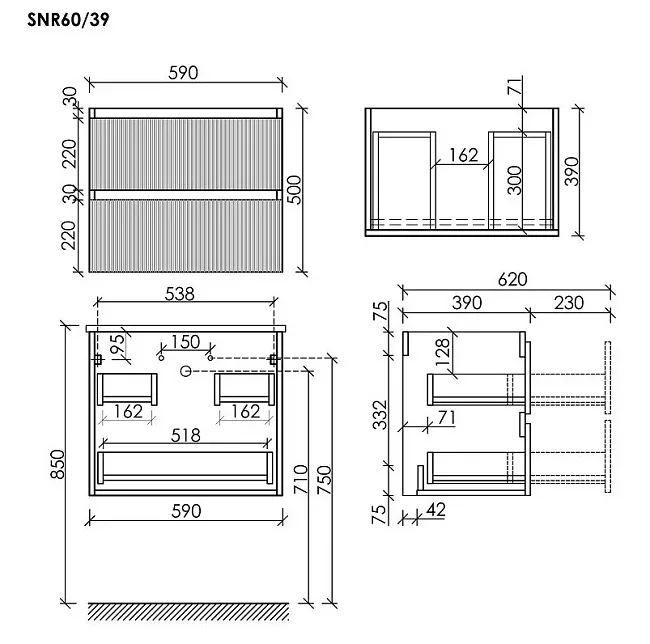 Тумба под раковину Sancos Snob R 60 подвесная Bianco (белый), SNR60/39W Sancos — Оригинал