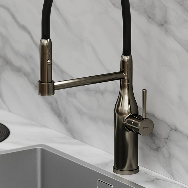 Смеситель для кухни Sancos Pride SC4011GG с гибким изливом, вороненая сталь Sancos — Оригинал