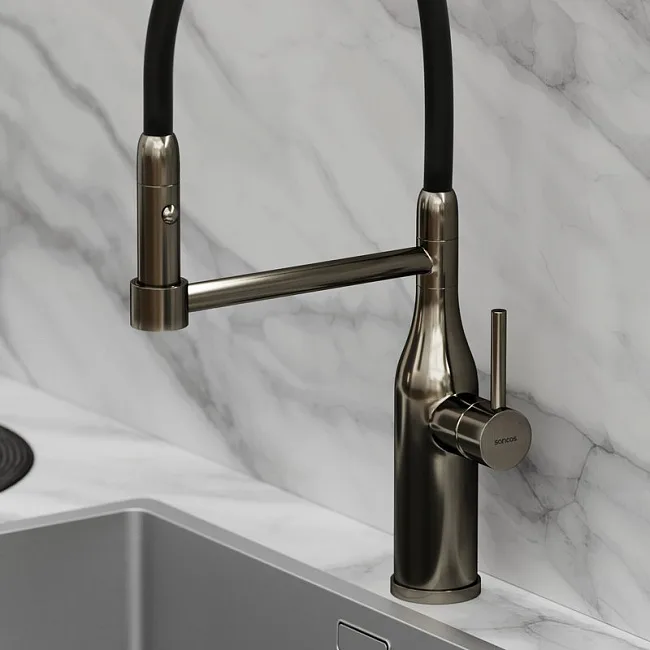 Смеситель для кухни Sancos Pride SC4011GG с гибким изливом, вороненая сталь Sancos — Оригинал