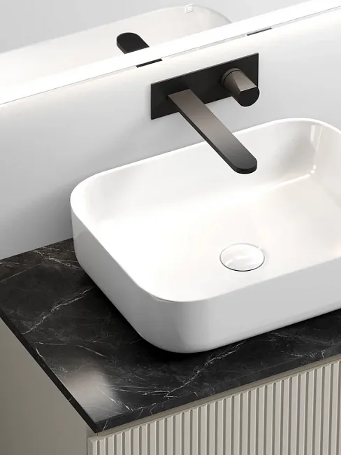 Тумба под раковину со столешницей Sancos Snob T 80 beige soft, столешница черный мрамор Sancos — Оригинал