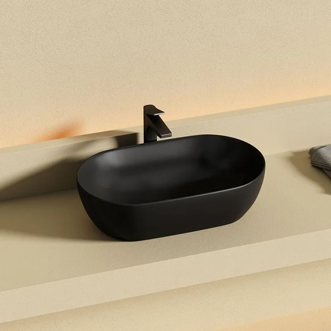 Раковина накладная Ceramicanova Twist овальная 50 см черный матовый CN12001MB Sancos — Оригинал