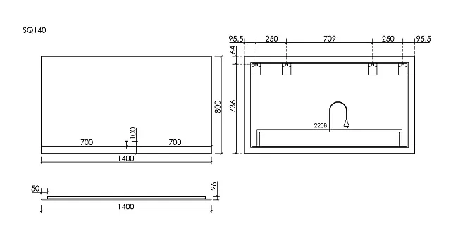 Зеркало Sancos Square 2.0 SQ2.1400 140 см Sancos — Оригинал