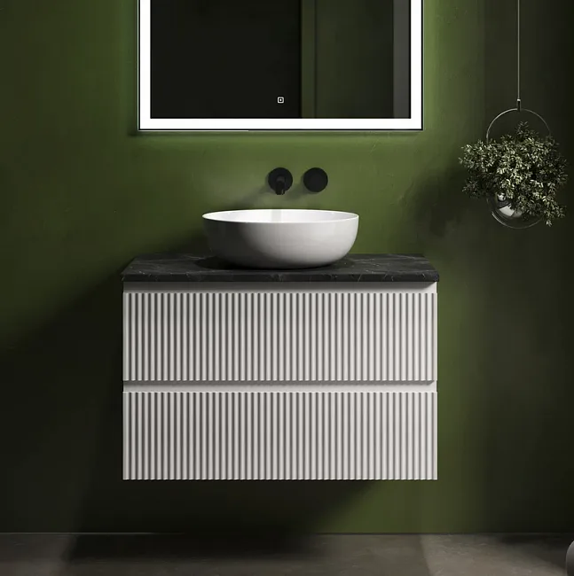 Тумба под раковину со столешницей Sancos Snob R 80 bianco, столешница черный мрамор Sancos — Оригинал