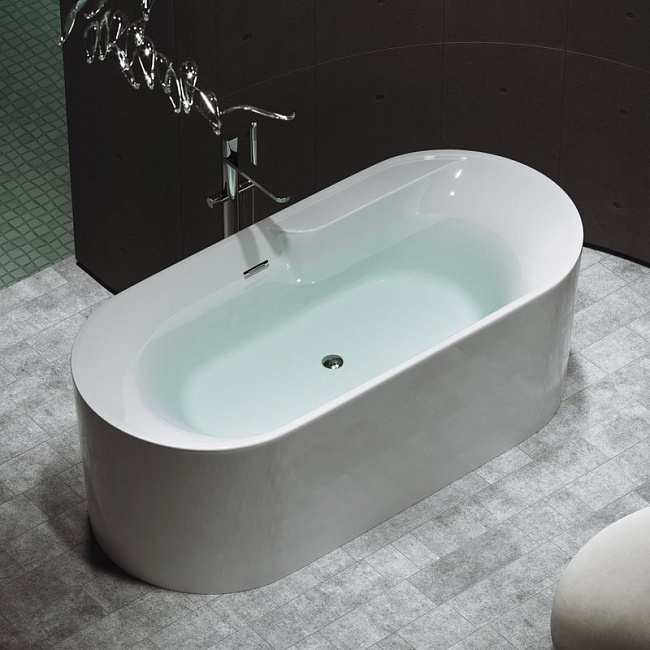 Акриловая ванна Sancos Omega FB16 170x80 см, отдельностоящая, белая, овальная, с каркасом, со сливом-переливом Sancos — Оригинал
