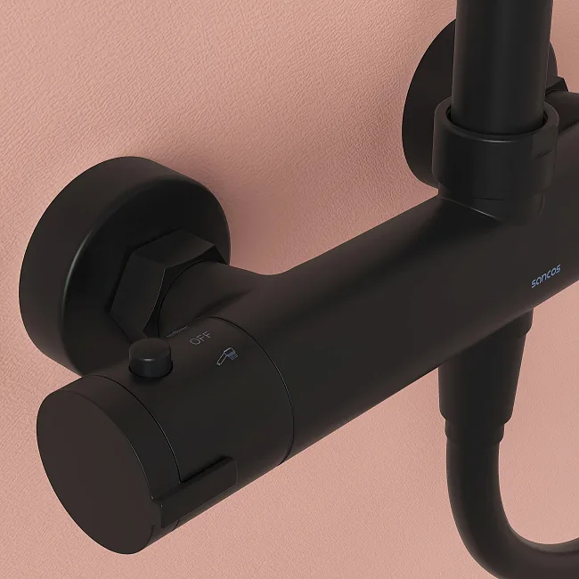 Душевая стойка Sancos Kanedo SC7200MB с термостатом, черная матовая Sancos — Оригинал