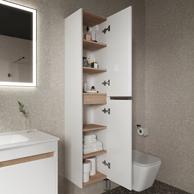 Шкаф-пенал для ванной Sancos Smart 35 см белый глянец Sancos — Оригинал