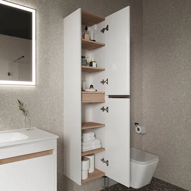 Шкаф-пенал для ванной Sancos Smart 35 см белый глянец Sancos — Оригинал