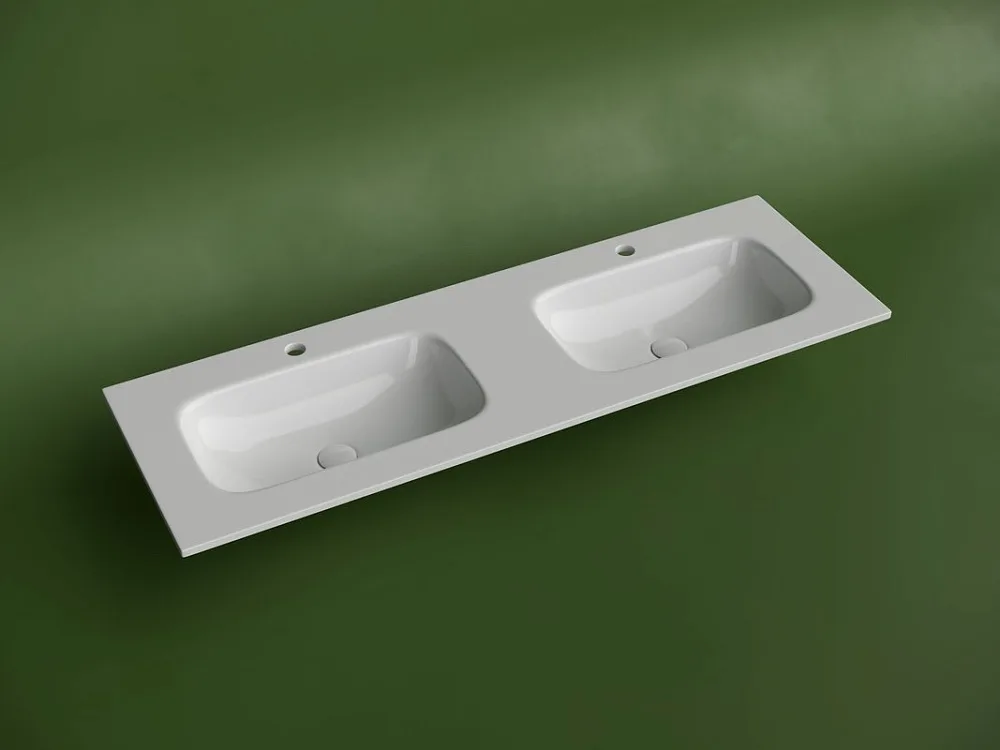 Мебельная раковина Ceramicanova Grace прямоугольная 141см с двумя чашами и отверстиями под смеситель CN7022 Sancos — официальный сайт