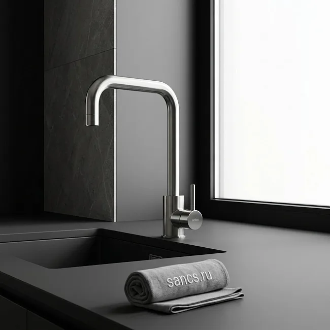 Смеситель для кухни Sancos Stainless, с поворотным Г изливом, нержавеющая сталь, SC12002SS Sancos — Оригинал