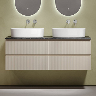 Тумба с раковиной Sancos Snob R 140 beige soft, столешница черный мрамор TT140A1, раковина CN6075