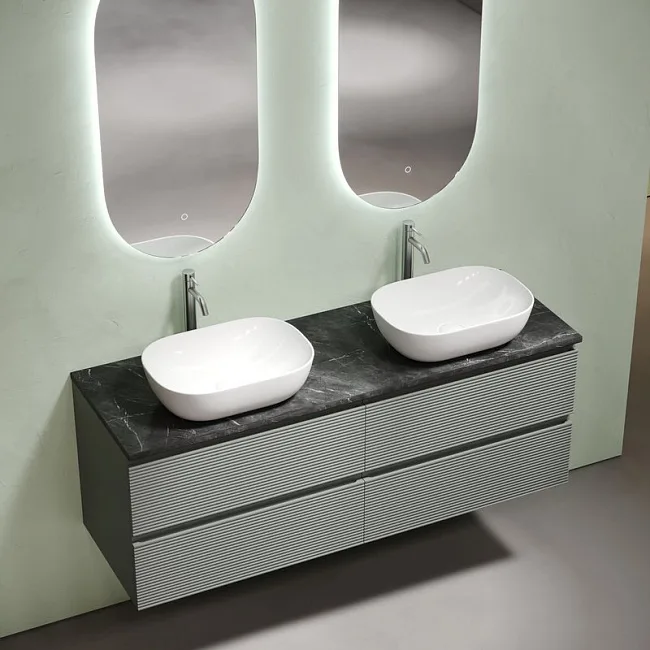 Столешница в ванную под раковину, из керамогранита Sancos Black Sky 140х46 c отверстием под смеситель TT140A1X Sancos — Оригинал