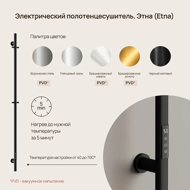 Полотенцесушитель электрический Sancos Etna 150x8, черный матовый, SC13001MB Sancos — Оригинал