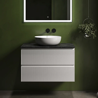Тумба с раковиной Sancos Snob R 80 см, bianco, столешница черный мрамор, раковина CN5024