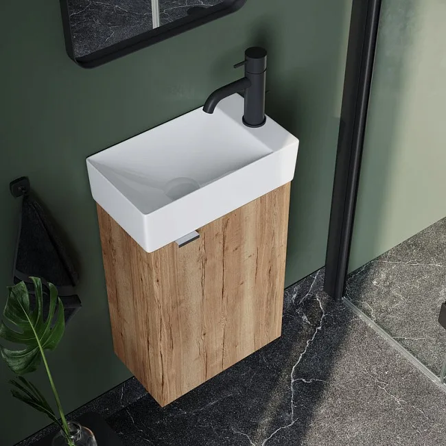 Тумба с раковиной Sancos Mini 35 R подвесная, дуб галифакс натуральный Sancos — Оригинал