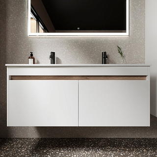 Тумба с раковиной Sancos Smart двойная 120 см, белый глянец