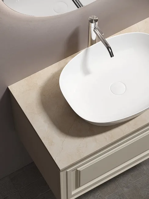 Тумба с раковиной Sancos Very 80 см, beige soft, столешница бежевая, раковина CN5005 Sancos — Оригинал