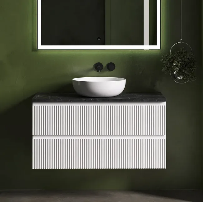 Тумба под раковину со столешницей Sancos Snob R 100 bianco, столешница черный мрамор Sancos — Оригинал
