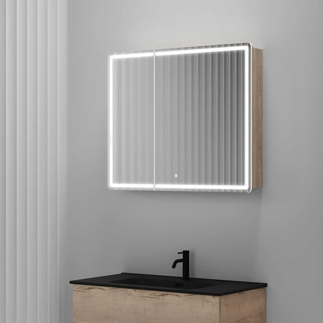 Зеркало-шкаф Sancos Mirror 90 с подсветкой, дуб галифакс натуральный Sancos — Оригинал