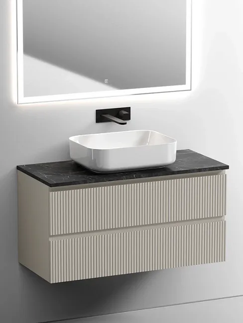 Тумба под раковину со столешницей Sancos Snob T 100 beige soft, столешница черный мрамор Sancos — Оригинал