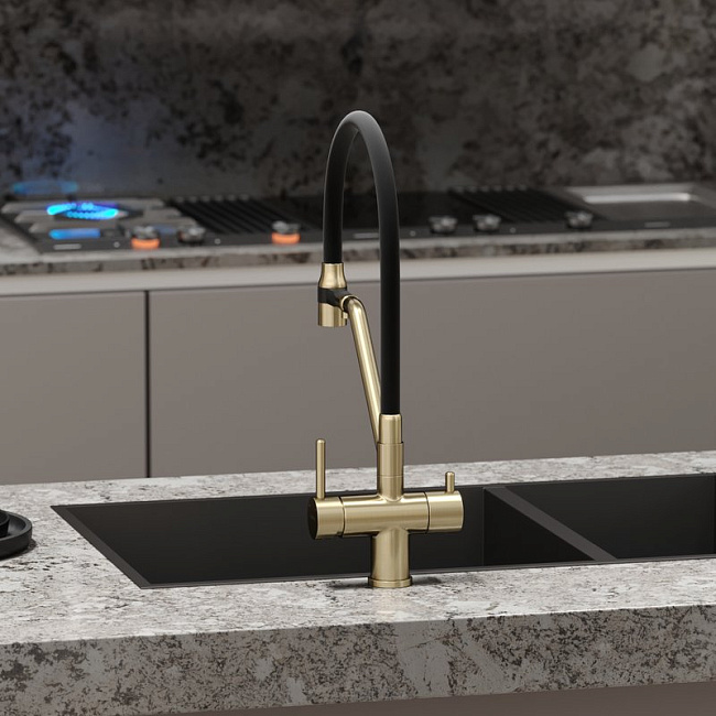Смеситель для кухни Sancos Dora SC4003BG с гибким изливом, брашированное золото Sancos — Оригинал