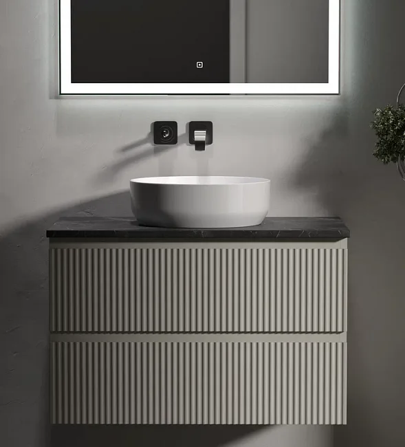 Тумба под раковину со столешницей Sancos Snob R 80 beige soft, столешница черный мрамор Sancos — Оригинал