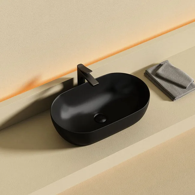 Раковина накладная Ceramicanova Twist овальная 50 см черный матовый CN12001MB Sancos — Оригинал