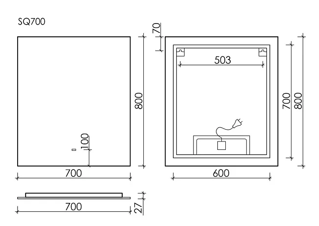 Зеркало Sancos Square 2.0 SQ2.700 70 см Sancos — Оригинал