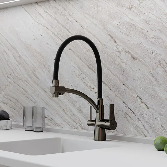 Смеситель для кухни Sancos Eri SC4001GG с гибким изливом, вороненая сталь Sancos — Оригинал
