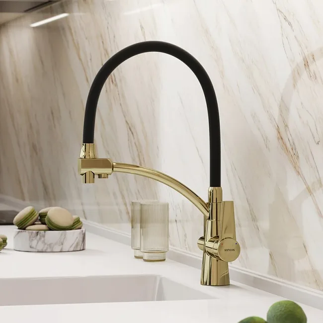 Смеситель для кухни Sancos Eri SC4001ZG с гибким изливом, полированное золото Sancos — Оригинал