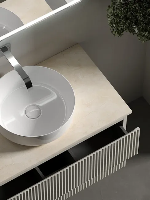 Тумба под раковину со столешницей Sancos Snob R 80 beige soft, столешница бежевая Sancos — Оригинал