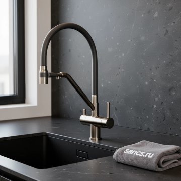 Смеситель для кухни Sancos Dora SC4003GG с гибким изливом, вороненая сталь