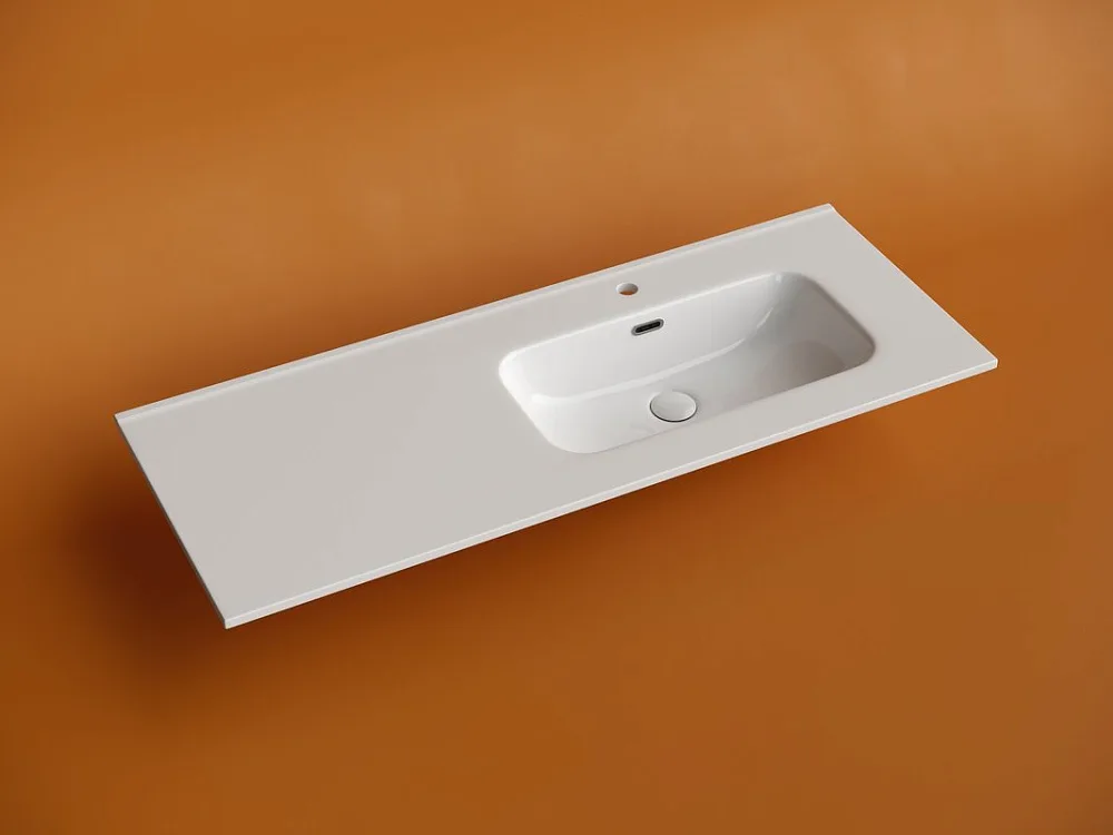 Раковина накладная мебельная Ceramicanova Element прямоугольная 121 с чашей справа с отверстием под смеситель цвет белый CN7006R Sancos — официальный сайт