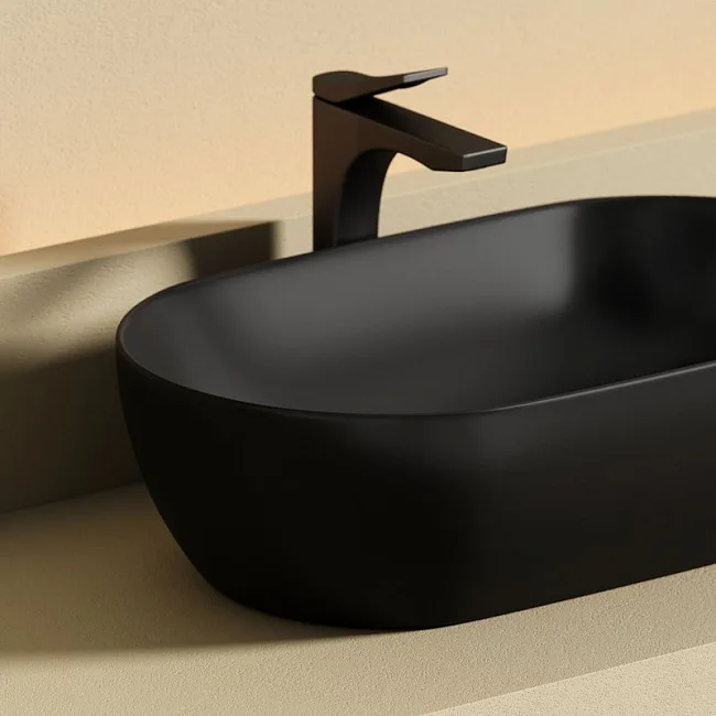 Раковина накладная Ceramicanova Twist овальная 50 см черный матовый CN12001MB Sancos — Оригинал