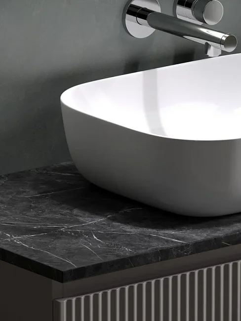Тумба под раковину со столешницей Sancos Snob R 100 doha soft, столешница черный мрамор Sancos — Оригинал