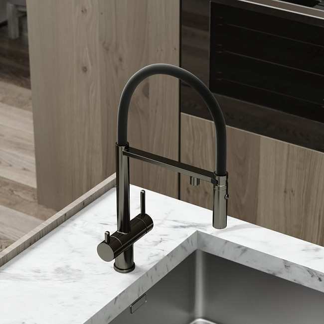 Смеситель для кухни Sancos Imola SC4010GG с гибким изливом, вороненая сталь Sancos — Оригинал