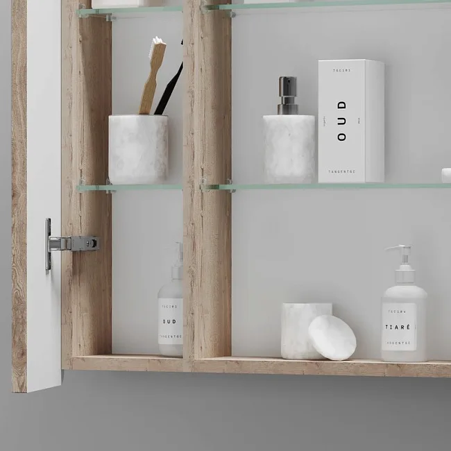 Зеркало-шкаф Sancos Mirror 80 с подсветкой, дуб галифакс натуральный Sancos — Оригинал
