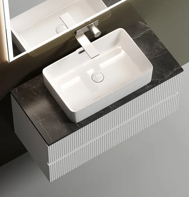 Тумба под раковину со столешницей Sancos Snob T 100 bianco, столешница черный мрамор Sancos — Оригинал